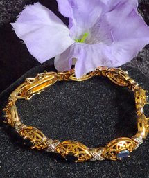 Stunning Vintage Gold Over Sterling Sapphire Bracelet