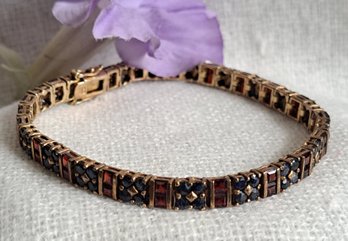 Beautiful Gold Over Sterling Garnet And Sapphire Bracelet