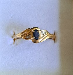 Vintage 14K And Sapphire Ring With Diamond Accents