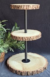 3 Tiered Raw Edged Wood Slice Serving Stand