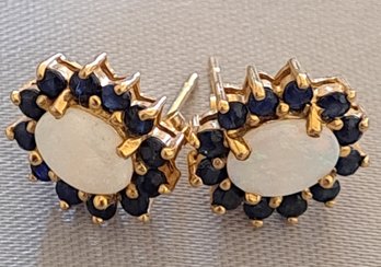 Beautiful Opal And Sapphire 14K Earrings
