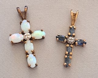 Opal Cross In 10K Gold And Sapphire Cross In Sterling