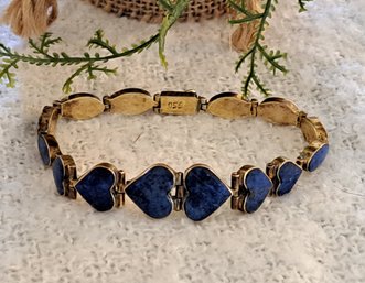Stunning  Gold Over 950 Silver With Bezel Set Lapis Hearts And Ovals