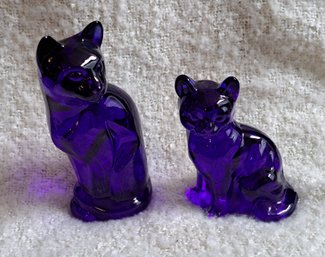 Pair Of Fenton Cobalt Blue Glass Cats