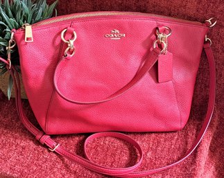 Coach Kelsey Satchel In Pebble Grain Red Leather And Gold Accents