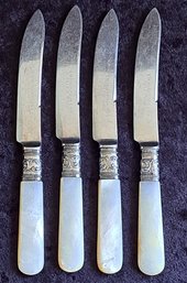 Four Antique Sterling Fruit Knives With Pearle Handles