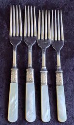 4 Antique Sterling Forks With Pearl Handles