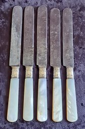 5 Antique Sterling Knives With Pearl Handles