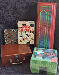 Cribbage, Mille Bournes, Poker, Shut- The- Box, And Small Marble Chessboard