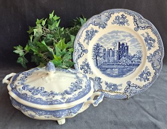 Johnson Brothers Persian Tulip Covered Bowl And Old Britain Castles Plate