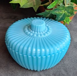 Akro Agate Turquoise Blue Slag Glass Powder Jar/ Trinket Dish
