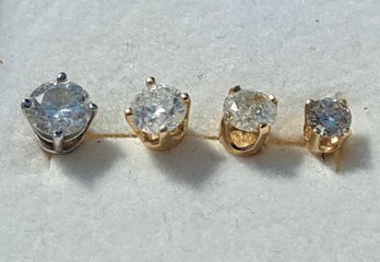 4 Single Diamond And 14K Gold Earrings