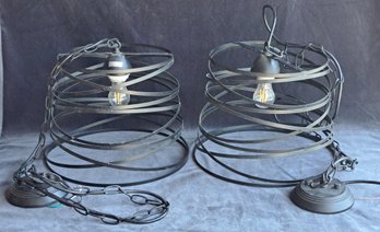 Pair Of Industrial Steampunk Hanging Light Fixtures
