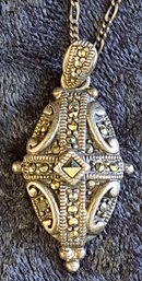 Beautiful Vintage Sterling Marcasite Art Deco Style Pendant And Chain