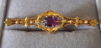 Vintage 10k Gold Pin With Amethyst Stone