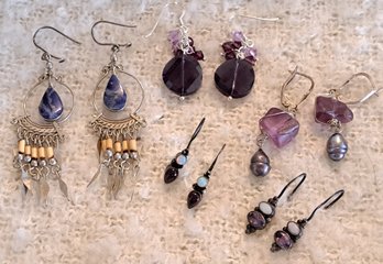 5 Pairs Of Sterling And Natural Stone Earrings