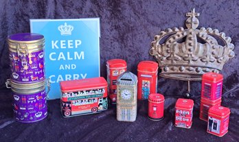Collection Of British Tea Tins And Wall Plaques