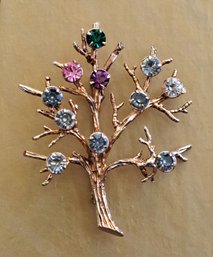 Vintage Sarah Coventry Tree Of Life Pin With Multicolored  Rhinestones