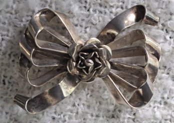 Vintage Sterling Silver 1940s Hobe Floral Rose Bow Pin/ Pendant