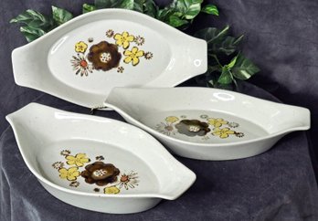 Three Vintage Otagiri Mid Century Modern Casserole Au Gratin Dish Flowers Stoneware