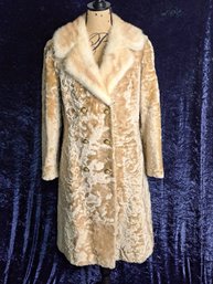 Fabulous Vintage Double Breasted Fur Coat Sheared Lamb Body, Mink Collar