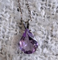 Vintage Amethyst Set In Sterling With Sterling Figaro Chain