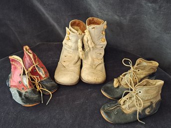 Trio Of Antique Leather Baby/ Children's Shoes