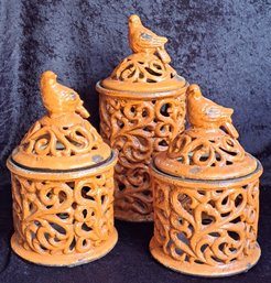 Set Of Three Privilege Accents For The Home Bird And Vine Decorative Jars