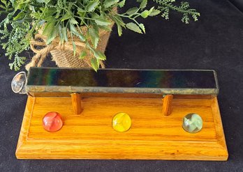 Vintage Stained Glass Kaleidoscope Triangle With Rotating Marble Prism On Oak Stand