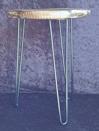 Industrial Look Accent Table With Dark Stained Wood Top And Hairpin Legs