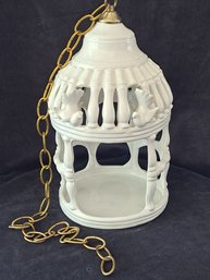 Vintage White Ceramic Jay Willfred Hanging Birdhouse/ Candleholder/ Plant Holder