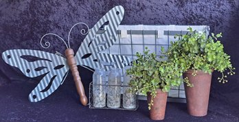 Faux Plants, Butterfly Wall Hanging, Metal Laundry Basket And More
