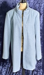 Great, Unisex, Heathered Blue Color Zippered Coat With Ribbed Knit Collar And Cuffs Size XXL/ Tall