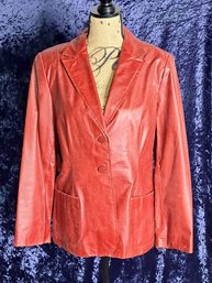Red Leather Jacket By Valerie Stevens Petites Size PL