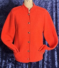 Vintage Red Sigi Scheiber Boiled Wool Sweater Jacket Made In Tyrol Size 42