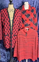 Trio Of Red And Black Sweaters By Chico's, Jones New York & Kim Rogers