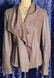 Taupe/ Brown Drape Shawl Collar Leather Jacket From Neiman Marcus Size Medium