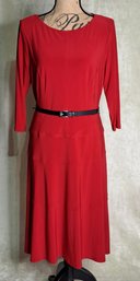 Anne Klein Red Fit And Flair Dress With Belt Size 12