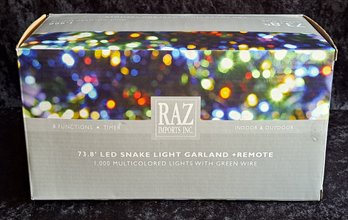New In Box  Raz Imports 73.8' Led Snake Light Garland With Remote