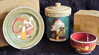 Charming Christmas Cookie Jar And 2 Demdaco Serving Pieces