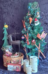 Rustic Christmas Decor With Lighted Tree, Battery Candles, Ornaments And More