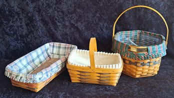 Trio Of Vintage Longaberger Baskets, One With Bread Basket Brick, One From 1997 Christmas Collection