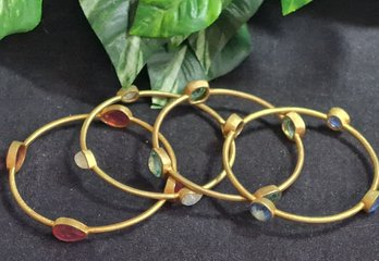 4 Gold Tone Bracelets With Natural Faceted Stones
