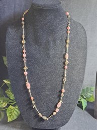 Kendra Scott Ruth Long Station Necklace, Gold Plated With Pink Rhodonite And Pyrite Stones