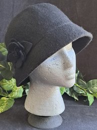 Black Wool Blend Cloche Hat