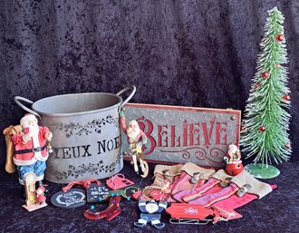 Assortment Of Wonderful Christmas Decor Including Mini Stockings, Santa Ornaments And More