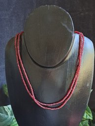 Pair Of Faceted Garnet Bead Necklaces With Silver Tone Toggle Clasps