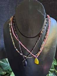 Trio Of Hand Made Natural Stone Beaded Necklaces