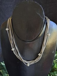 Vintage Encrusted Pave Silver Tone Rhinestone Necklace
