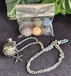 Aromatherapy Diffuser Lava Ball Stone Necklace In Silver Tone